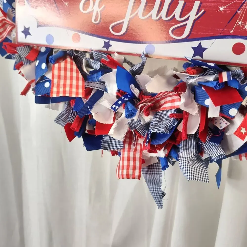 Happy 4th of July Handcrafted Rag & Ribbon Wreath, 16